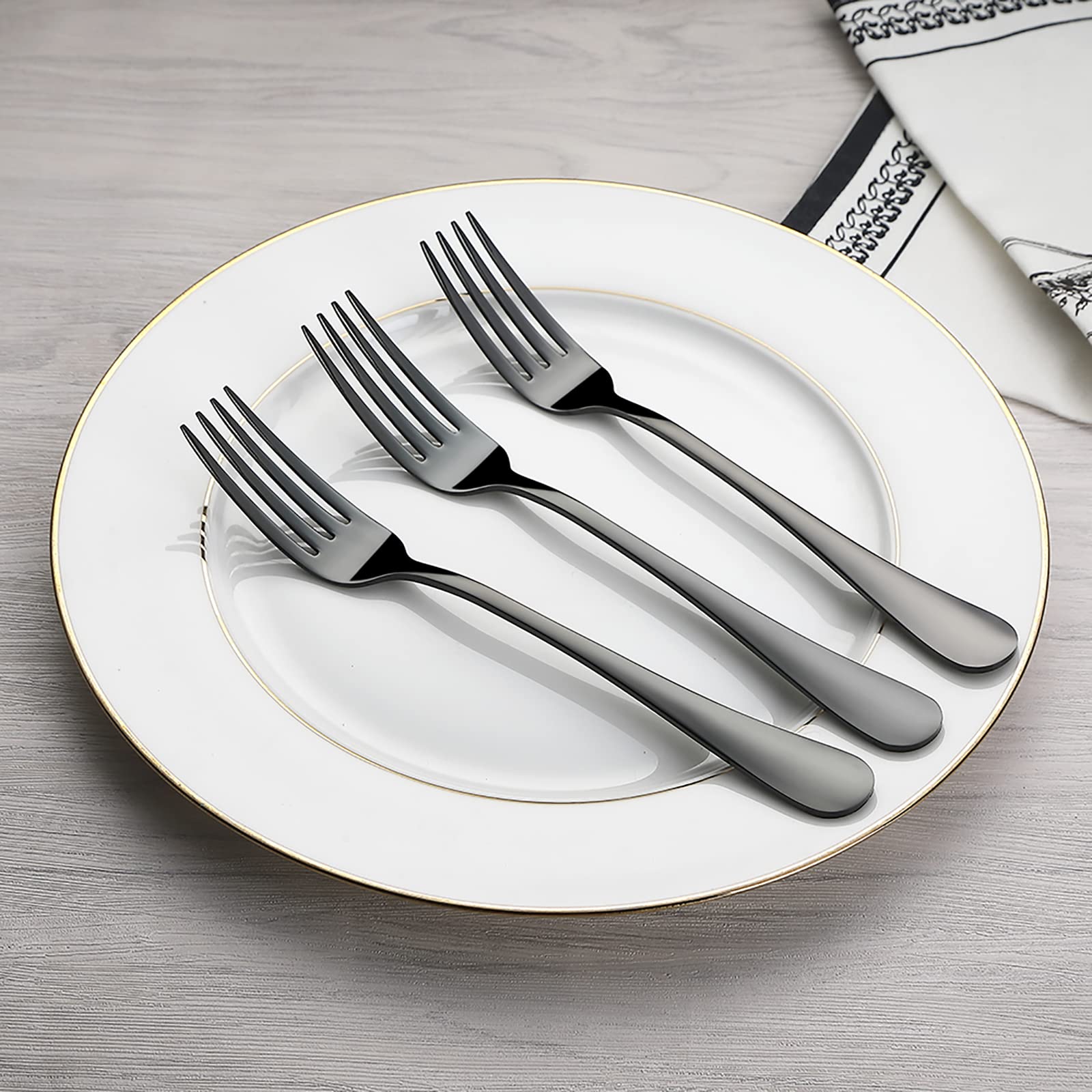 Devico Forks Set, Good Stainless Steel 10-Piece Black Silverware Cutlery Reusable Dinner Forks